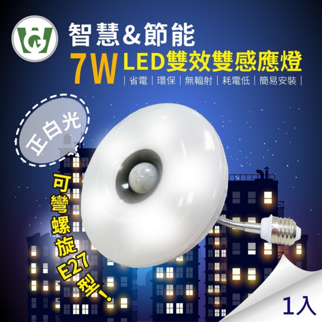 【U want】7W大照明LED 雙效雙感應燈(可彎螺旋型正白光)