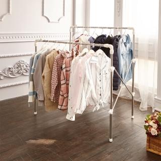 【ikloo】不鏽鋼雙桿伸縮曬衣架_贈防風掛勾10入