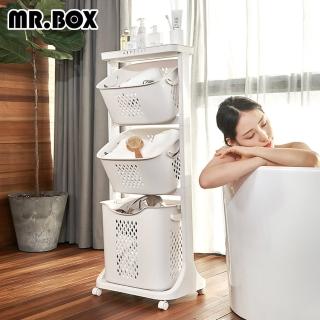 【Mr.Box】無印風雙向取物三層洗衣分類收納籃(附輪)