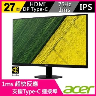 【Acer 宏碁】27型 IPS 廣視角 1ms 支援Type-C 及 HDMI介面 內建喇叭 超薄窄邊框螢幕(SA270 B)