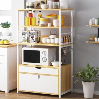 【HappyLife】四層開放式廚房置物架 雙門單抽 YV9870(電器櫃 家電收納架 家電櫃 微波爐架 烤箱架)