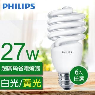 【Philips 飛利浦】Tornado 螺旋省電燈泡T2 27W E27 120V(6入組)