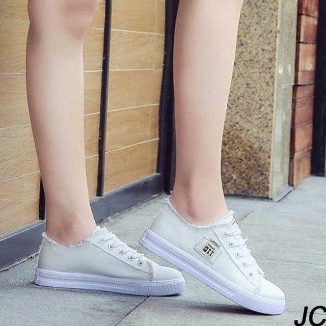 Jc Collection 青春率性舒適棉布內裡休閒運動帆布鞋 白色 藍色 Momo購物網