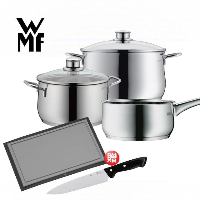 【德國WMF】DIADEM PLUS 18/10頂級不鏽鋼湯鍋三件組(贈主廚刀+砧板)