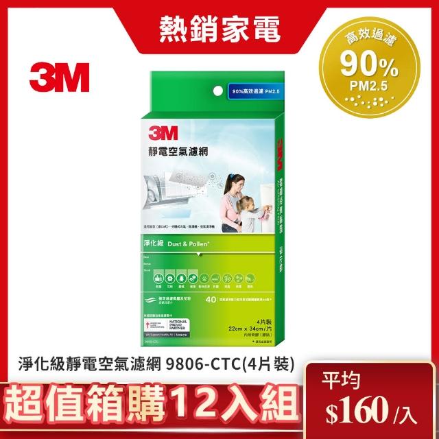 【3M】淨化級靜電空氣濾網/冷氣濾網 9806-CTC(4片裝-超值箱購12入組)