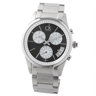 cK 三環計時扇型時尚腕錶(黑)