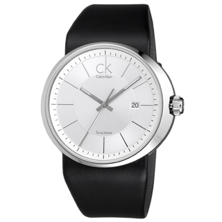 cK 不對稱螺旋圓紋時尚腕錶(銀)