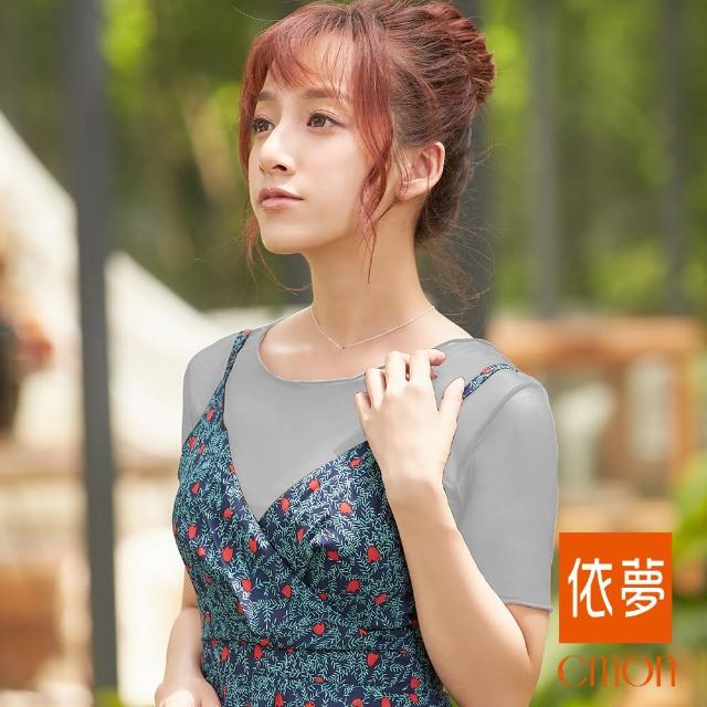 Emon Mit 圓領短袖性感透肌網紗打底罩衫 灰色 Momo購物網