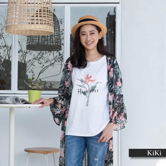 Kiki 夏日清爽印花女長袖 外套 二色 版型寬鬆 Momo購物網