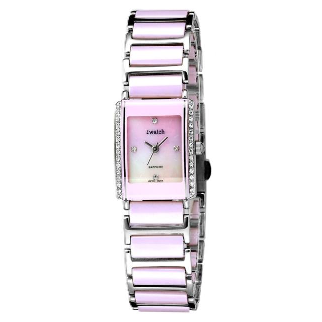 【iwatch】方形粉紅晶鑽陶瓷腕錶(小 IW-2004DL)