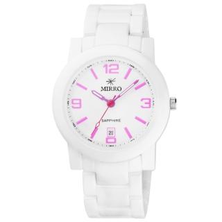 【MIRRO】愛戀風潮時尚都會陶瓷腕錶-白粉紅(6919G-4515-WP)