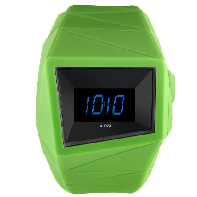 【ALESSI】線條結構立體電子腕錶-綠(AEAL22002)
