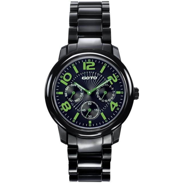 【GOTO】躍色潮流時尚陶瓷腕錶(黑綠 GC6106M-33-391)