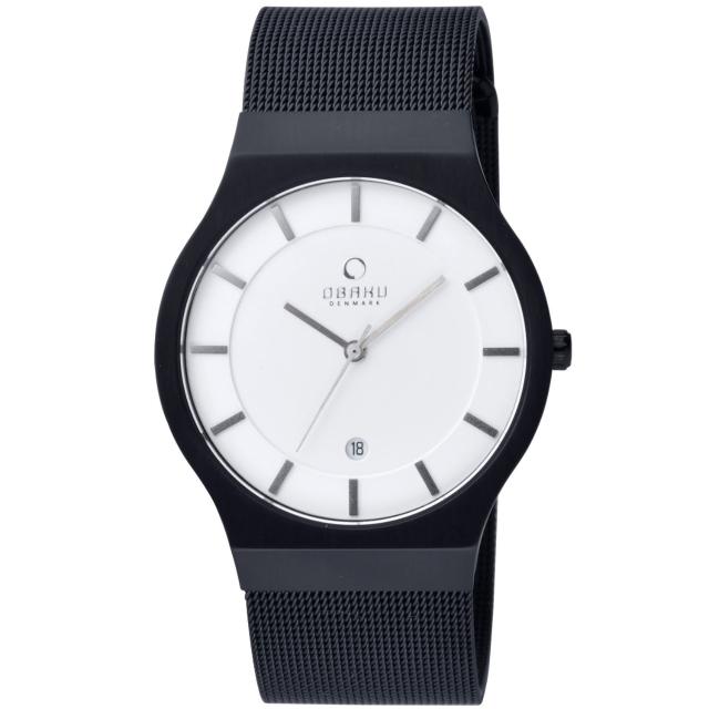 【OBAKU】極簡時代優雅時尚腕錶(黑帶白面V123GBIMB)