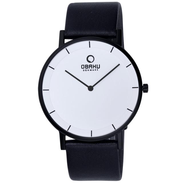【OBAKU】纖薄哲學二針時尚腕錶-黑帶黑框白/大(V143GBIRB)