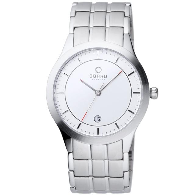 【OBAKU】純淨時刻簡約時尚腕錶-鋼帶/白色(V101GCASC)
