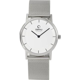 【OBAKU】纖薄哲學二針時尚米蘭腕錶-銀白/小(V143LCWMC)