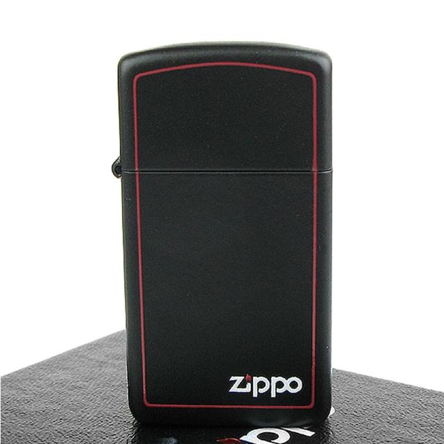 【ZIPPO】美系-LOGO字樣打火機-紅邊黑色烤漆(窄版)