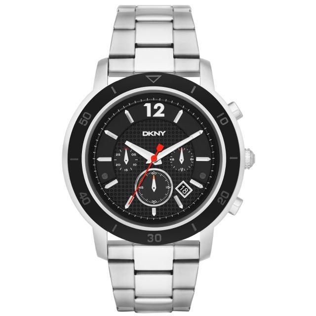 【DKNY】嶄新跳動三眼計時腕錶-黑面銀(NY2164)