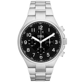 【FOSSIL】領袖資格三環計時腕錶-黑面銀(CH2902)