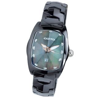 【GOTO】簡約晶鑽陶瓷腕錶(黑x銀色指針)