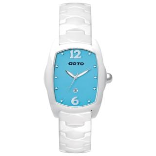 【GOTO】Sweet color 甜美陶瓷時尚腕錶-白x藍(GC7520L-22-B22)