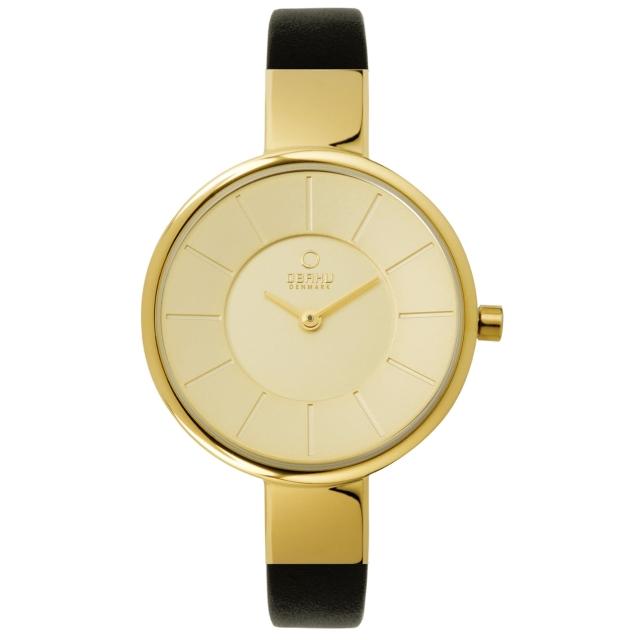 【OBAKU】采麗時刻時尚腕錶-淡金x黑帶(V149LGGRB1)