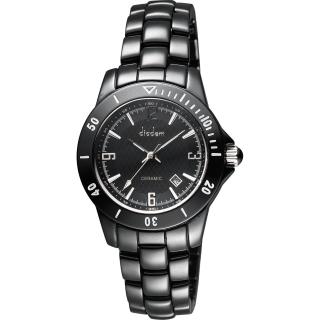 【Diadem】黛亞登 菱格紋雅緻陶瓷手錶-黑/35mm(8D1407-551D-D)