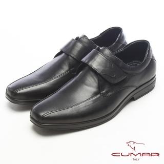【CUMAR】超輕軟底-真皮魔術帶舒適皮鞋(黑)