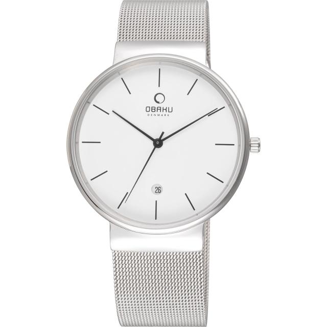 【OBAKU】純粹經典三針日期時尚米蘭腕錶-銀x黑銀x白(V153GCIMC)