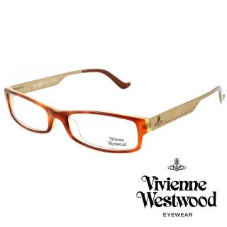 【Vivienne Westwood】英國薇薇安魏斯伍德側邊復古金圓點★土星圖案光學眼鏡(咖啡+橘 VW120-01)