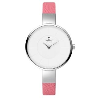 【OBAKU】采麗時刻時尚腕錶-銀框x粉紅皮帶(V149LCIRP)