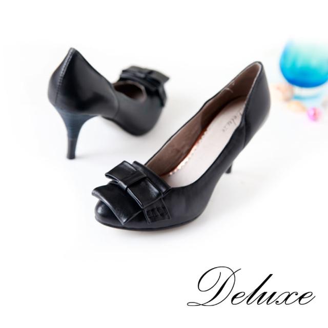 【Deluxe】簡約折疊結層次包頭高跟鞋(黑)