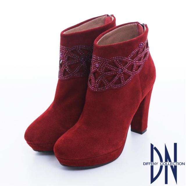 【DN】摩登絢爛 高貴時尚絨皮閃鑽高跟短靴(紅)