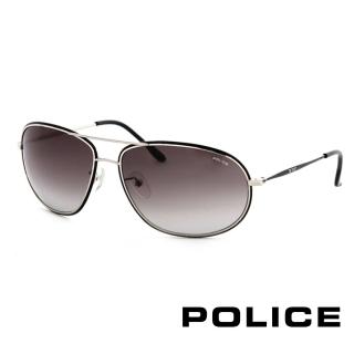 【POLICE】飛行員太陽眼鏡 金屬大框面時尚必備(銀色 POS8637-0K07)