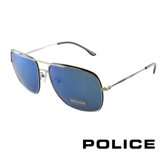 【POLICE】復古時尚經典藍造型太陽眼鏡(銀色 POS8638-K07B)