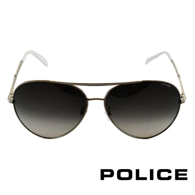 【POLICE】飛行員太陽眼鏡 金屬大框面時尚必備(金屬白 POS8585-0528)