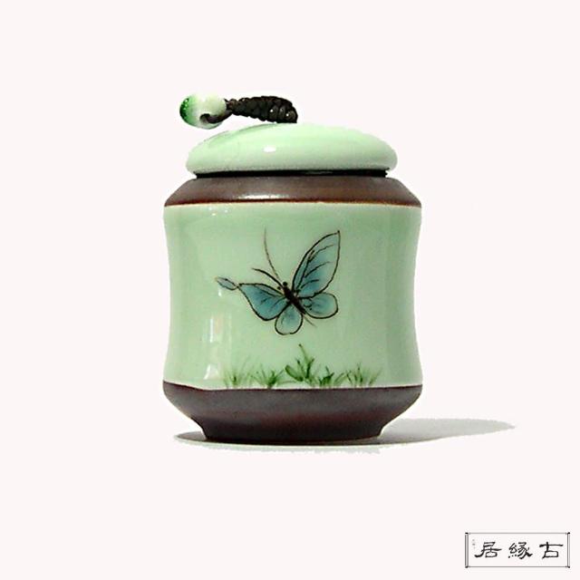 【古緣居】天青色精緻手繪小茶罐(飛燕款)