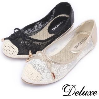 【Deluxe】典雅透膚網紗包頭平底鞋(白★黑)