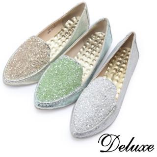 【Deluxe】時尚繽紛彩漾水晶平底鞋(綠★金★銀)