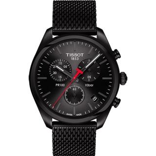 【TISSOT 天梭 官方授權】PR100 經典都會型男 米蘭計時腕錶-黑/41mm 畢業 禮物(T1014173305100)