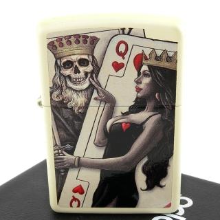 【ZIPPO】美系-Skull King Queen Beauty-撲克骷髏國王與皇后設計