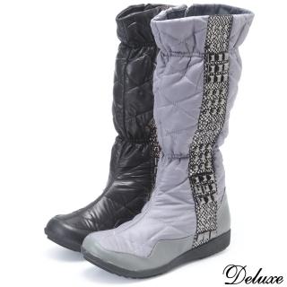 【Deluxe】Deluxe-真皮防水羽絨輕柔金屬扣中筒太空靴(黑★灰)