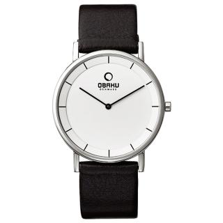 【OBAKU】復刻極簡大面板時尚腕錶-白X咖啡(V143XCWRN)