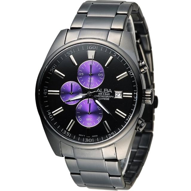 【雅柏 ALBA】簡約時尚計時腕錶(VD57-X059SD AM3247X1 黑x紫)