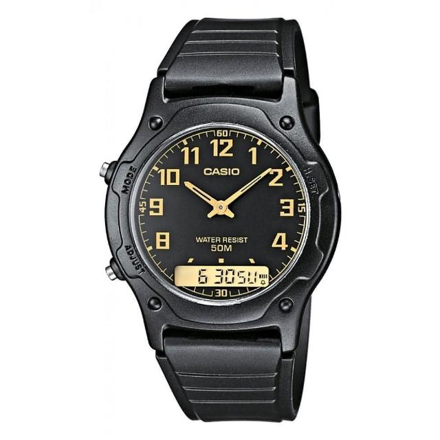 【CASIO】經典黑金雙顯雙顯錶-數字黑面X金(AW-49H-1B)