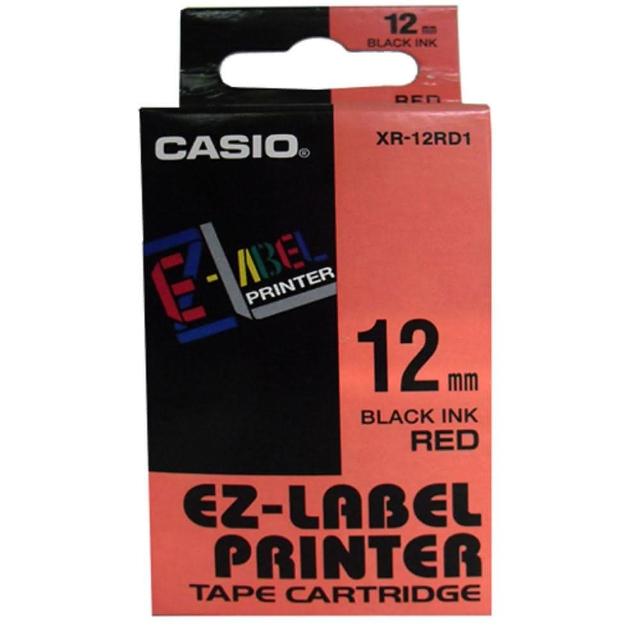 【CASIO 卡西歐】標籤機專用色帶-12mm紅底黑字(XR-12RD1)