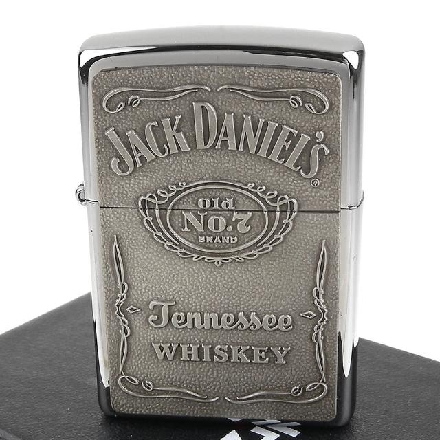 【Zippo】美系~Jack Daniels威士忌圖案貼飾打火機(銀色款)