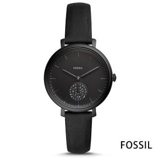 【FOSSIL】心機不敗小秒針水鑽真皮腕表-黑x36mm(ES4490)