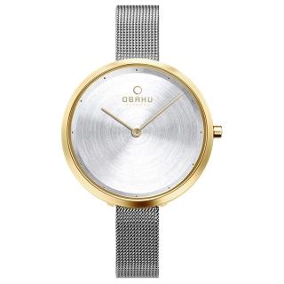 【OBAKU】首席極簡主義曲線腕錶-銀X金(V227LXGIMC)